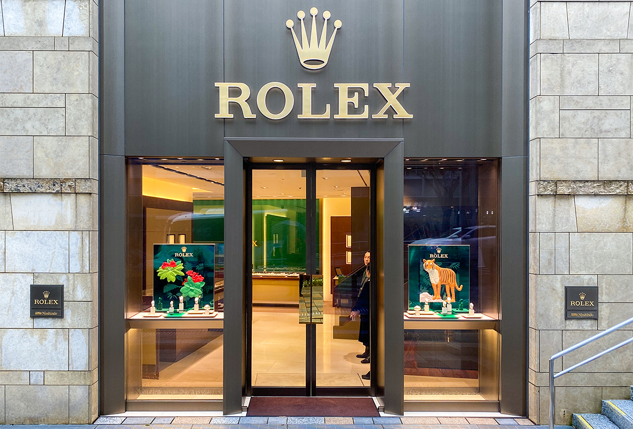 Tokyo, Japan - 23 November 2019: Rolex store sign at Ginza district in Tokyo, Japan. High quality photo